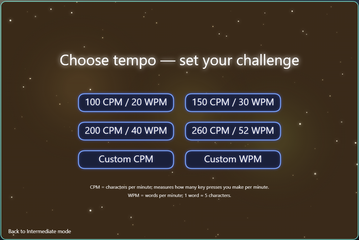 Tempo selection in the intermediate range